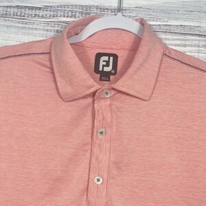 FootJoy Polo Shirt Mens Medium Red White Micro Striped Performance Stretch Golf